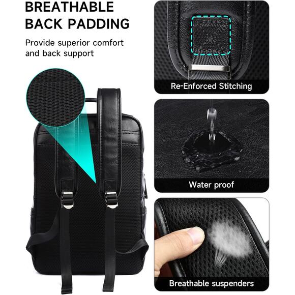 Leather Travel Laptop Backpack For Men Fit 15.6" Waterproof Vintage Backpack - Picture 4 of 5